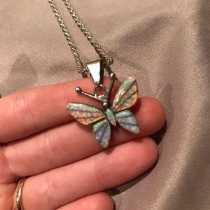 Opal Butterfly with Sterling Silver Chain
